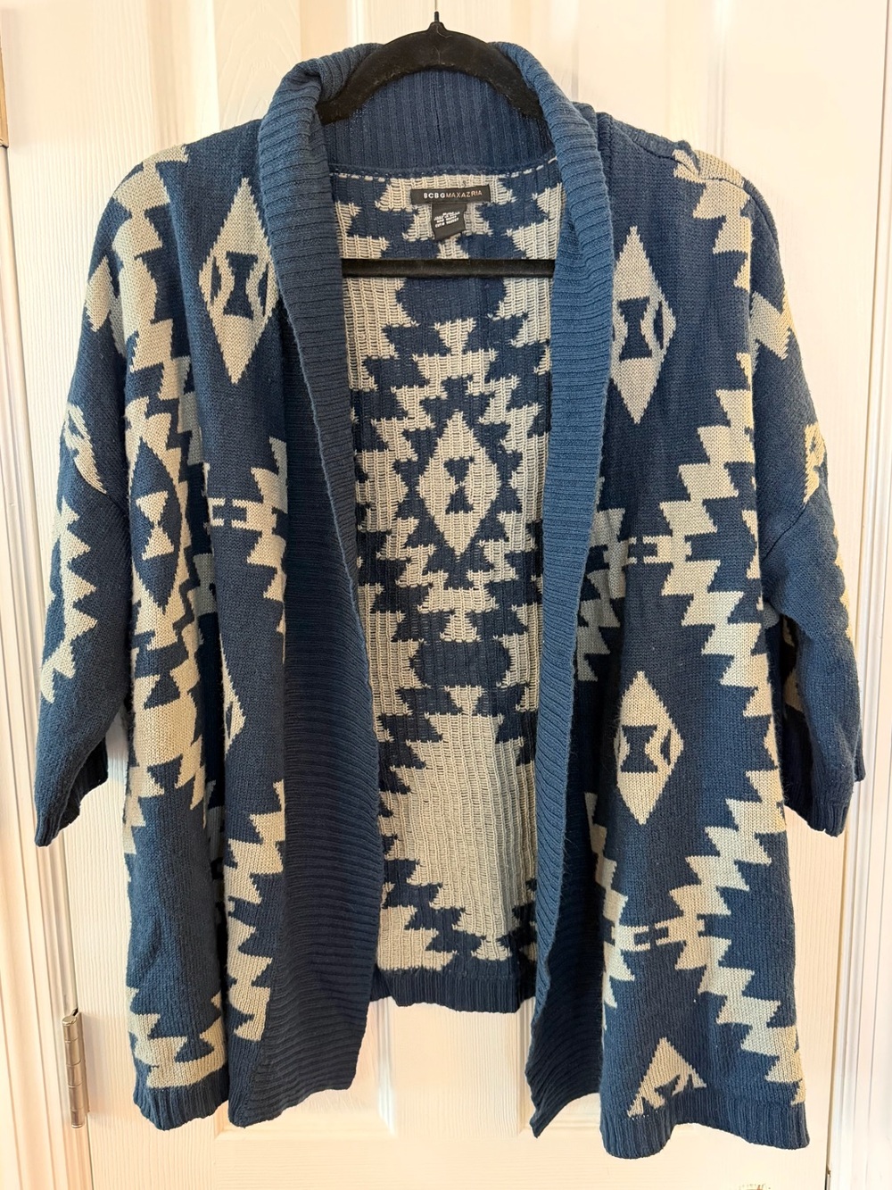 BCBGMAXAZRIA Blue Aztec Southwestern Open Cardigan Sweater S/M